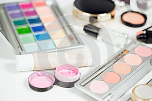 Set of women`s cosmetics on table.