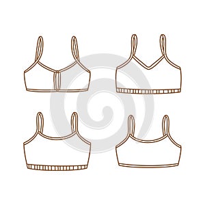 Set of women`s lingerie - vector outline objects isolated on white