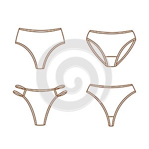 Set of women`s panties - vector outline objects isolated on white