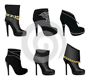 Set of womens boots on high heels