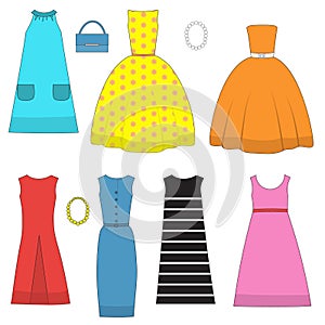 Set of womens clothing and accessories in the sixties style