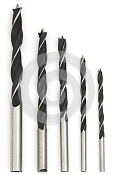 set of wood drill bits isolated on white