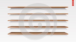 Set of Wood Shelves Vector Isolated on the Wall Background