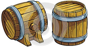 Set of wooden barrels