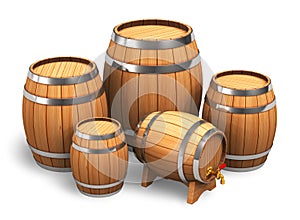 Set of wooden barrels