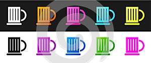 Set Wooden beer mug icon isolated on black and white background. Vector Illustration