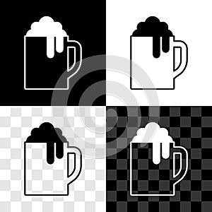 Set Wooden beer mug icon isolated on black and white, transparent background. Vector