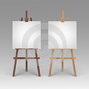 Set of Wooden Brown Sienna Easels with Canvases