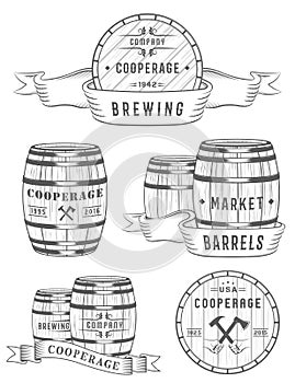 Set Wooden Casks Badges and Cooperage Logo