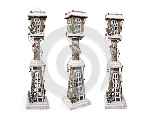 Set of Wooden christmas decorative lamps  on white background, Clipping path included