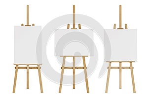 Set of wooden easels with empty mockup.