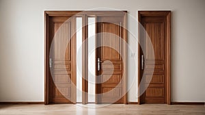 Set of wooden interior doors on a white background. Isolated