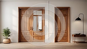 Set of wooden interior doors on a white background. Isolated