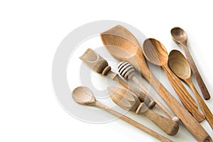 Set of wooden kitchen spoons and other items