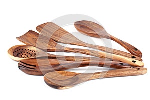 Set of wooden kitchen utensils