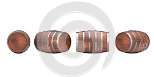 Set of Wooden Oak Barrels. 3d Rendering