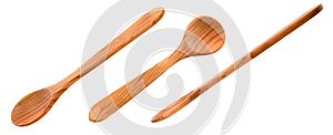 Set of wooden spoon isolated on a white background