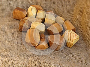 A set of wooden stones for tumi ishi toy
