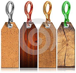 Set of Wooden Tags with Metal Ring - 4 items