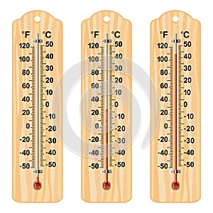 Set of wooden thermometers, vector photo