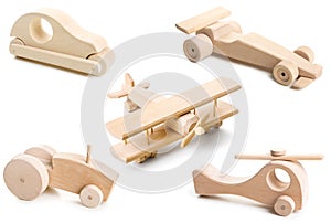 Set of wooden toy on white background