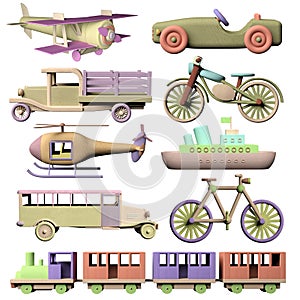 Set of wooden transportation toys