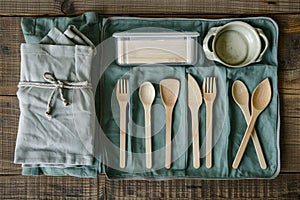 Set of Wooden Utensils in Pouch