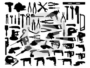 Set of work tools silhouette vector art