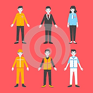 Set of worker man and women wearing various uniform based on their profession vector illustration