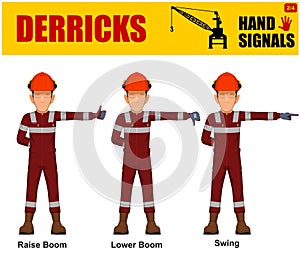 Set of worker present derricks hand signal on white background