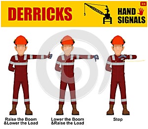 Set of worker present derricks hand signal on white background