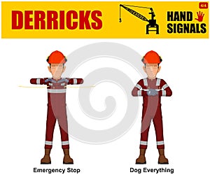 Set of worker present derricks hand signal on white background