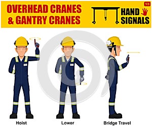 Set of worker present Overhead cranes hand signal on white background photo