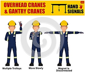 Set of worker present Overhead cranes hand signal on white background photo