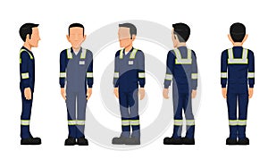 The set of worker turn around on white background