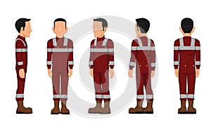 The set of worker turn around on white background