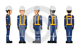 The set of worker turn around on white background