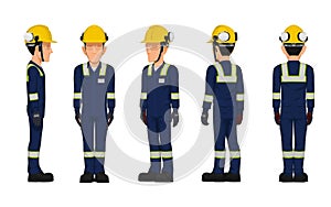 The set of worker turn around on white background