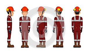 The set of worker turn around on white background