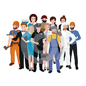 Set workers team, profession people uniform, cartoon vector illustration