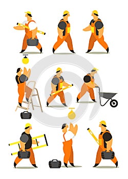 Set of workers in working clothes