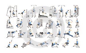 Set of workout for men on exercise machines.