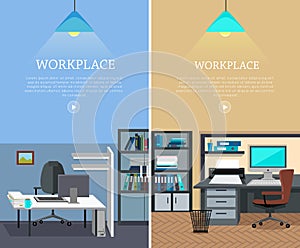 Set of Workplace Vector Web Banners in Flat Design