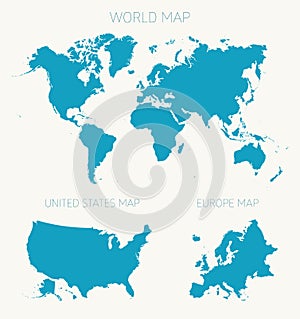 Set World American Europe map vector illustration