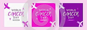 Set of World Cancer Day Poster on February 4 vector illustration. Square banner perfect for social media post