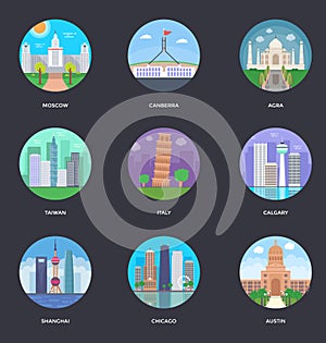 Set Of World Cities Vector Illustrations