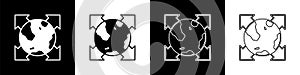 Set World globe with compass icon isolated on black and white background. Vector