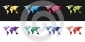 Set World map icon isolated on black and white background. Vector