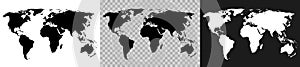 Set World Map on white, transparent and gray background, continents of the planet - vector