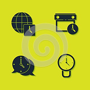 Set World time, Clock, speech bubble and Calendar and clock icon. Vector